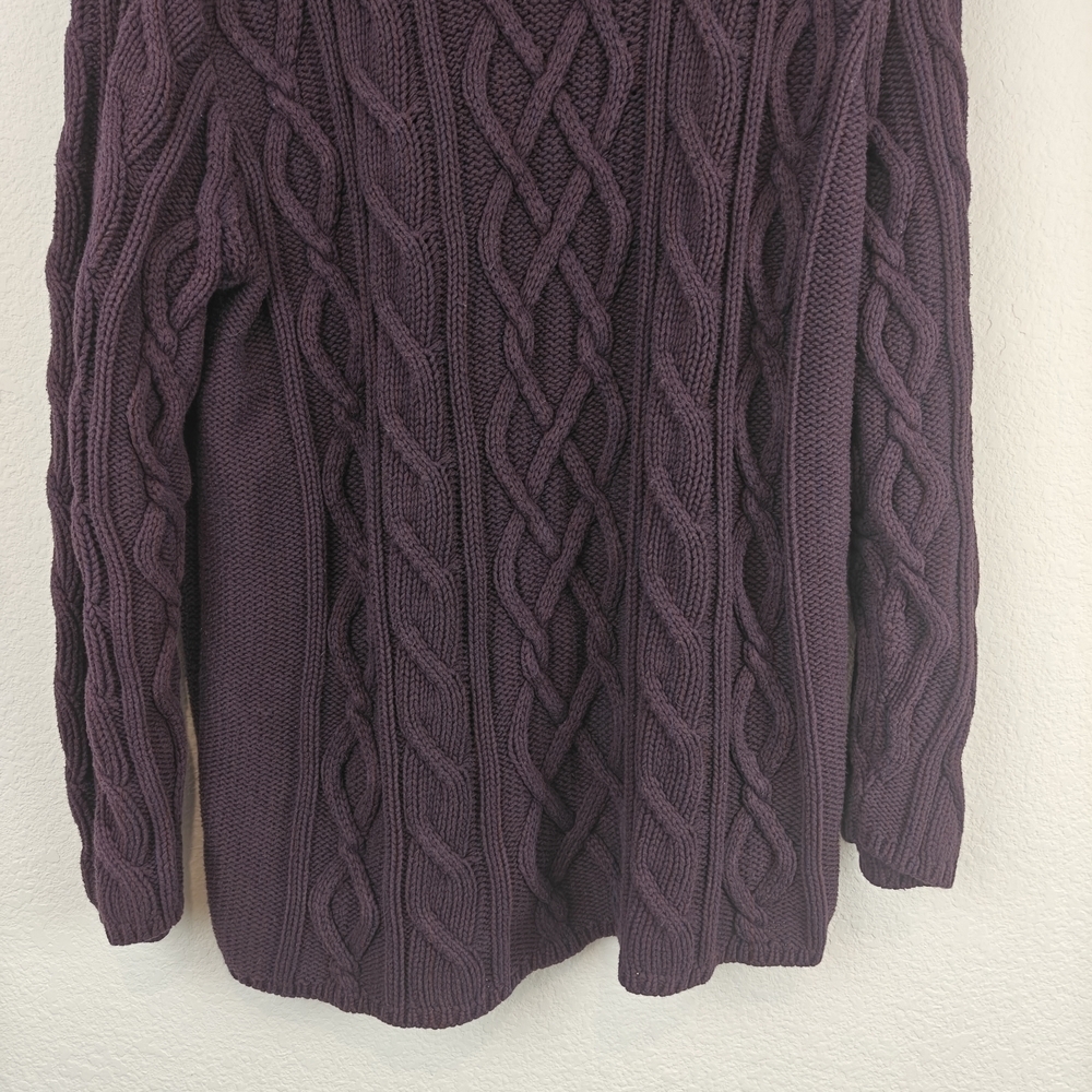 Bryn Walker Cotton Turtleneck Chunky Cable Knit Sweater In Eggplant Purple Sz LG - Picture 8 of 11